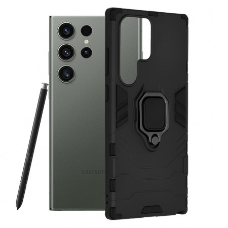 Husa Samsung Galaxy S23 Ultra cu inel, Techsuit Silicone Shield - Negru