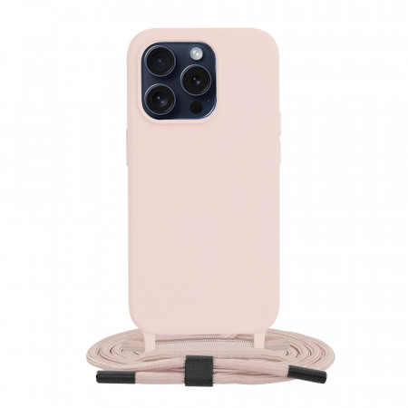 Husa silicon iPhone 15 Pro cu snur, Techsuit Crossbody Lanyard - Roz