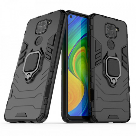 Husa Xiaomi Redmi Note 9 cu inel, Techsuit Silicone Shield - Negru