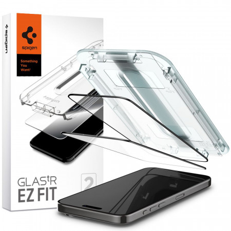 [Pachet 2x] Folie iPhone 15 Pro, GLAS.TR Ez-Fit - Negru