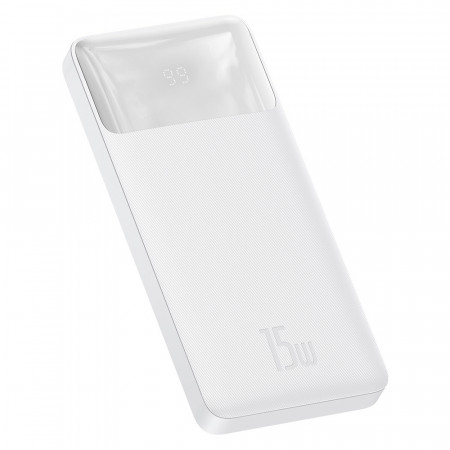 Baterie externa 10000mAh, 2x USB, QC 3.0, 15W, Display Digital, Baseus - Alb