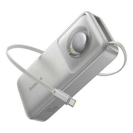 Baterie Externa Free2Pull Baseus, 20000mAh, cablu USB-C retractabil, 65W, 0.7m, Gri