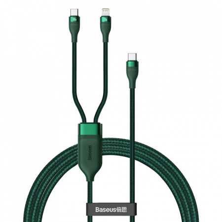 Cablu de date 2in1 Type-C la Type-C / Lightning, 100W, 1.2m, Baseus Flash Series (CA1T2-F06) - Verde