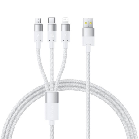 Cablu de Date 3in1 USB la Type-C, Lightning, MicroUSB, 100W, 1.5m, Baseus StarSpeed, Alb