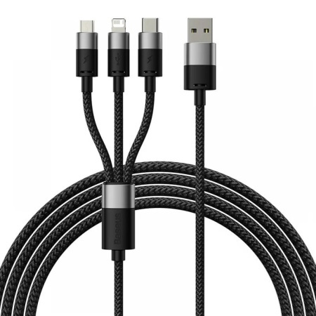 Cablu de Date 3in1 USB la Type-C, Lightning, MicroUSB, 5V/3.5A, 1.2m, 20W, Baseus StarSpeed, Negru