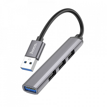 Hub USB-A la USB-A 3.0, 3x USB-A 2.0, HOCO (HB26) - Gri