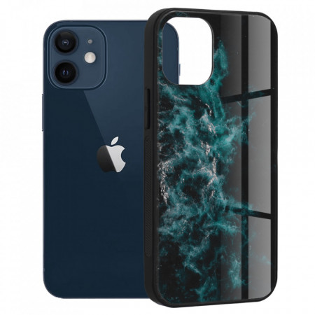 Husa iPhone 12 Mini cu sticla securizata, Techsuit Glaze - Blue Nebula