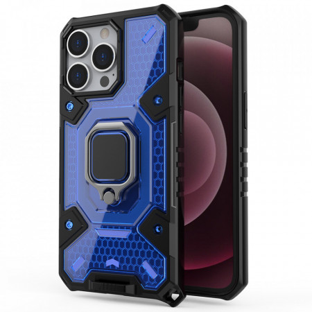 Husa iPhone 13 Pro Max cu inel, Techsuit Honeycomb - Albastru