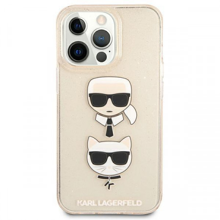 Husa iPhone 13 Pro Max, Karl Lagerfeld KLHCP13XKCTUGLGO, Glitter Karl`s &amp; Choupette - Gold