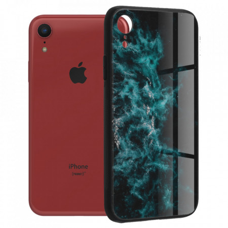 Husa iPhone XR cu sticla securizata, Techsuit Glaze - Blue Nebula
