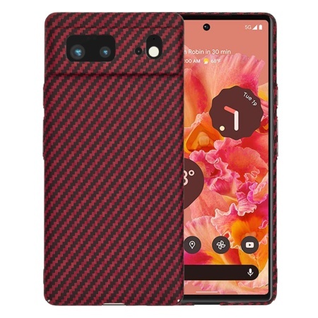 Husa pentru Google Pixel 6, SKYDDAR INNOVATION, textura carbon, Carbonite FiberShell, set cu sticker, Rosu,