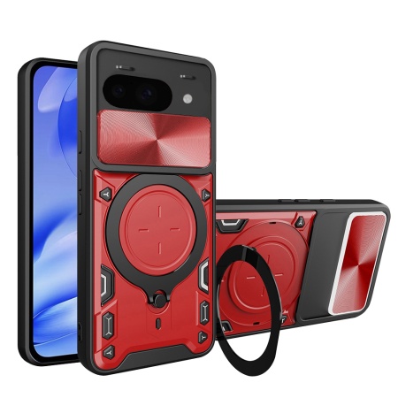 Husa pentru Google Pixel 9a, SKYDDAR INNOVATION, CamGuard Pro, Inel Magnetic, Protectie Camera, set cu sticker, Rosu