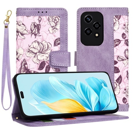 Husa pentru Honor 200 Lite, SKYDDAR INNOVATION, Flipcraft din Piele Ecologică, Stand Integrat, Buzunare pentru Carduri, set cu sticker, Mov
