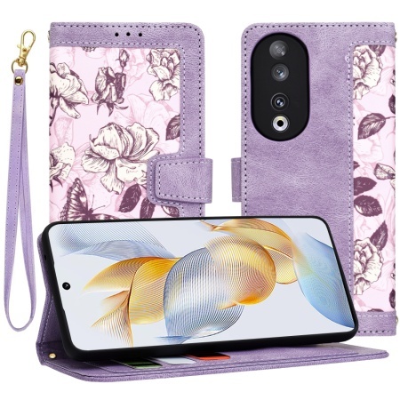 Husa pentru Honor 90, SKYDDAR INNOVATION, Flipcraft din Piele Ecologică, Stand Integrat, Buzunare pentru Carduri, set cu sticker, Mov