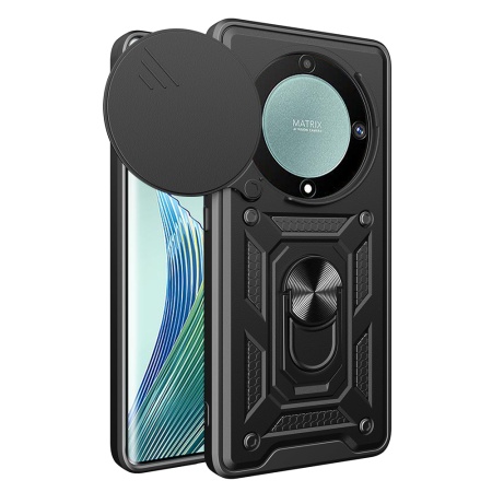 Husa pentru Honor Magic5 Lite, SKYDDAR INNOVATION, CamShield, Inel magnetic, set cu sticker, Negru