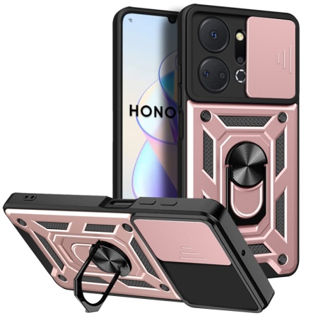 Husa pentru Honor X7a, SKYDDAR INNOVATION, CamShield, Inel magnetic, set cu sticker, Roz