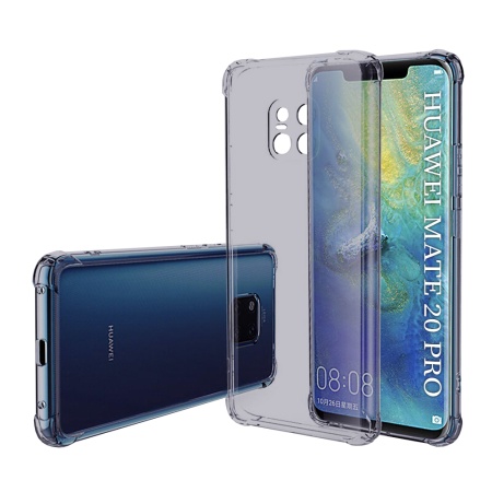 Husa pentru Huawei Mate 20 Pro, SKYDDAR INNOVATION, Shockproof Clear Silicone, Silicon Slim, set cu sticker, Fumuriu
