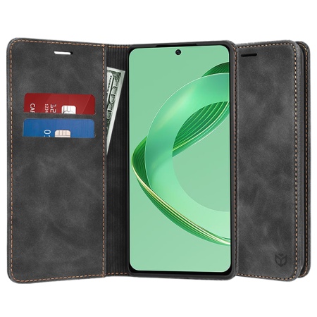 Husa pentru Huawei nova 11 SE / nova 12 SE, SKYDDAR INNOVATION, Soft Wallet, tip Carte din piele Eco Premium, cu Portofel Interior, Negru, set cu sticker