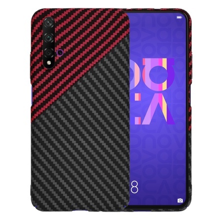 Husa pentru Huawei Nova 5T / Honor 20, SKYDDAR INNOVATION, textura carbon, Carbonite FiberShell, set cu sticker, Rosu inchis,