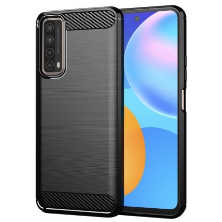 Husa pentru Huawei P Smart 2021, SKYDDAR INNOVATION, Carbon Silicone, din Silicon Slim, cu textura Fibra Carbon, set cu sticker, Negru