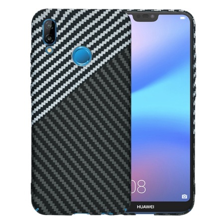 Husa pentru Huawei P20 Lite, SKYDDAR INNOVATION, textura carbon, Carbonite FiberShell, set cu sticker, Gri,