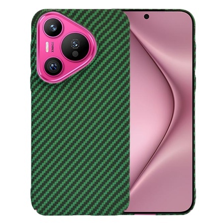 Husa pentru Huawei Pura 70, SKYDDAR INNOVATION, textura carbon, Carbonite FiberShell, set cu sticker, Verde,