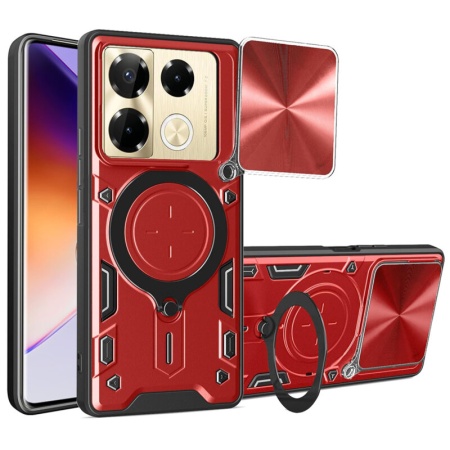 Husa pentru Infinix Note 40 Pro+, cu inel magnetic si suport ajustabil, protectie completa camera, SKDR SafeCover - Rosu