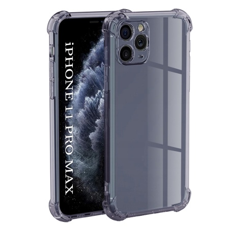 Husa pentru iPhone 11 Pro Max, SKYDDAR INNOVATION, Shockproof Clear Silicone, Silicon Slim, set cu sticker, Fumuriu