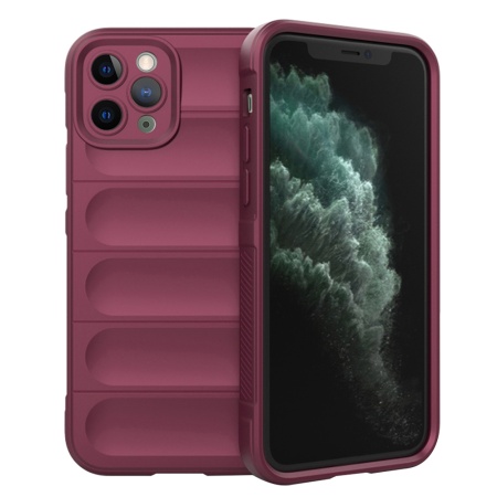Husa pentru iPhone 11 Pro Max, SKYDDAR INNOVATION, Vogue, din Silicon Mat, Bordo, set cu sticker