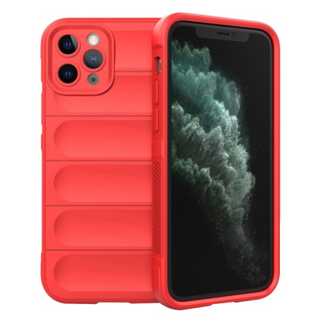 Husa pentru iPhone 11 Pro Max, SKYDDAR INNOVATION, Vogue, din Silicon Mat, Rosu, set cu sticker