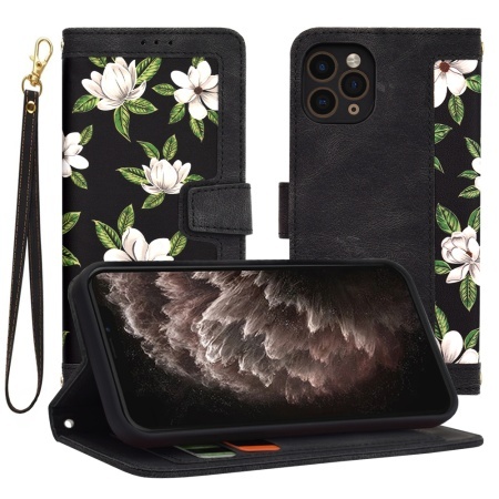 Husa pentru iPhone 11 Pro, SKYDDAR INNOVATION, Flipcraft din Piele Ecologică, Stand Integrat, Buzunare pentru Carduri, set cu sticker, Negru