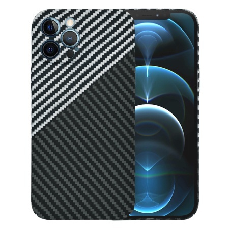 Husa pentru iPhone 12 Pro Max, SKYDDAR INNOVATION, textura carbon, Carbonite FiberShell, set cu sticker, Gri,