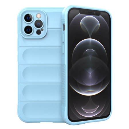 Husa pentru iPhone 12 Pro, SKYDDAR INNOVATION, Vogue, din Silicon Mat, Bleu, set cu sticker