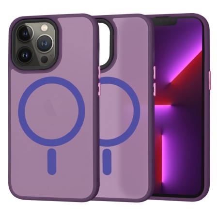 Husa pentru iPhone 13 Pro, SKYDDAR INNOVATION, HaloFrost MagSafe, Antisoc, set cu sticker, Mov inchis