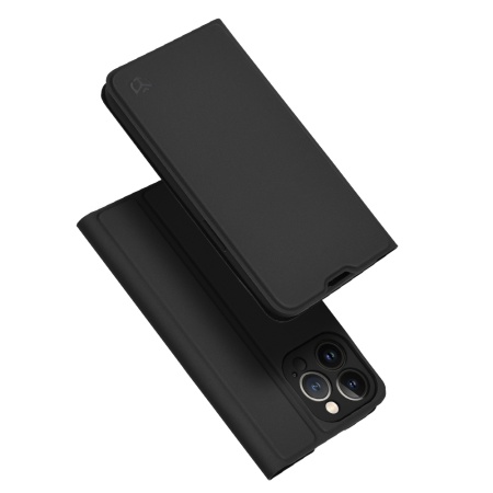 Husa pentru iPhone 13 Pro, SKYDDAR INNOVATION, Magskin Book, tip Carte cu Portofel Interior, set cu sticker, Negru