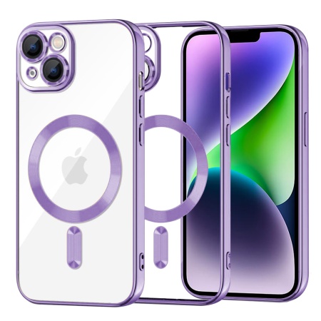 Husa pentru iPhone 14 Plus, SKYDDAR INNOVATION, Luxury Shield Magsafe, Protectie Antisoc, Mov, set cu sticker