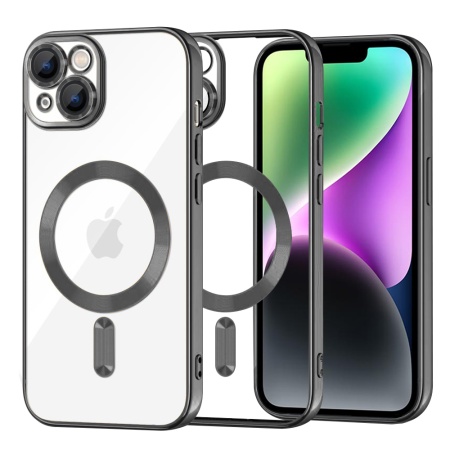 Husa pentru iPhone 14, SKYDDAR INNOVATION, Luxury Shield Magsafe, Protectie Antisoc, Negru, set cu sticker