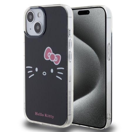 Husa pentru iPhone 15, Hardcase IML, Hello Kitty - Negru