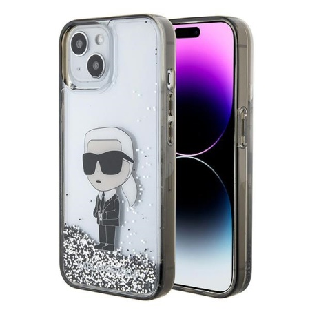 Husa pentru iPhone 15, Hardcase Liquid Glitter, Karl Lagerfeld - Transparent