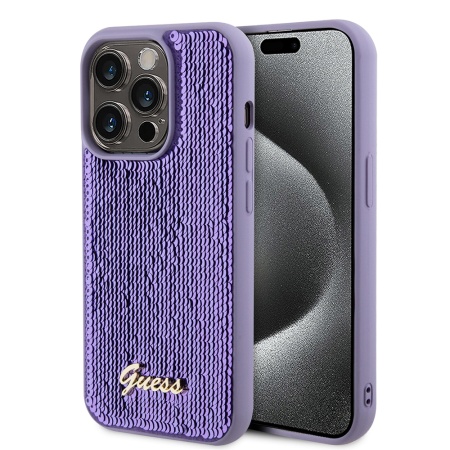Husa pentru iPhone 15 Pro Max, Sequin Script Metal, Guess - Mov