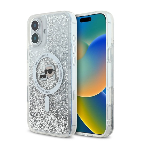 Husa pentru iPhone 16, Liquid Glitter MagSafe, Karl Lagerfeld - Transparenta