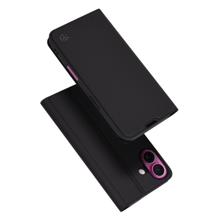 Husa pentru iPhone 16 Plus, SKYDDAR INNOVATION, Magskin Book, tip Carte cu Portofel Interior, Negru, set cu sticker