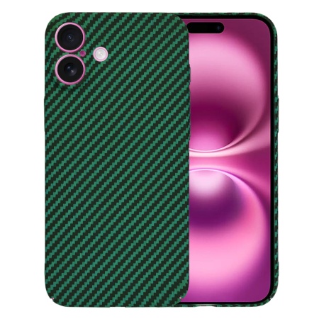 Husa pentru iPhone 16 Plus, SKYDDAR INNOVATION, textura carbon, Carbonite FiberShell, Verde, set cu sticker
