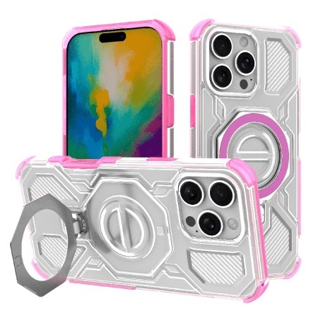 Husa pentru iPhone 16 Pro, Antisoc, SKYDDAR INOVATION, Carbon Shield PRO, Magsafe, set cu sticker, Roz