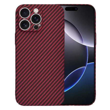 Husa pentru iPhone 16 Pro Max, SKYDDAR INNOVATION, textura carbon, Carbonite FiberShell, Rosu, set cu sticker