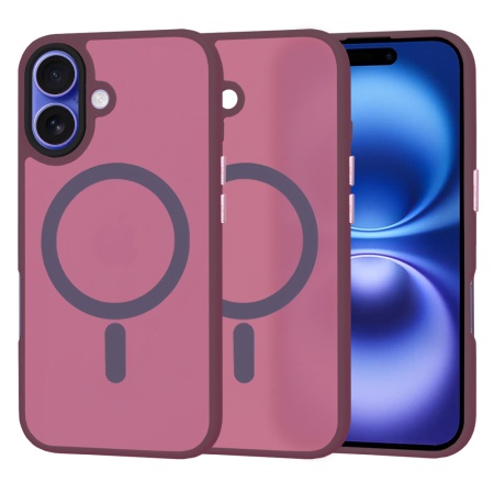 Husa pentru iPhone 16, SKYDDAR INNOVATION, HaloFrost MagSafe, Antisoc, set cu sticker, Bordo