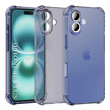 Husa pentru iPhone 16, SKYDDAR INNOVATION, Shockproof Clear Silicone, Silicon Slim, set cu sticker, Fumuriu