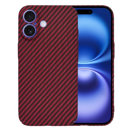 Husa pentru iPhone 16, SKYDDAR INNOVATION, textura carbon, Carbonite FiberShell, Rosu, set cu sticker