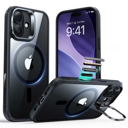 Husa pentru iPhone 17, slim, ESR Classic Hybrid HaloLock Kickstand, Negru/transparenta