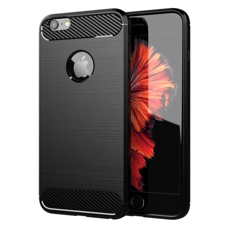 Husa pentru iPhone 6 Plus/ 6s Plus, SKYDDAR INNOVATION, Carbon Silicone, din Silicon Slim, cu textura Fibra Carbon, set cu sticker, Negru